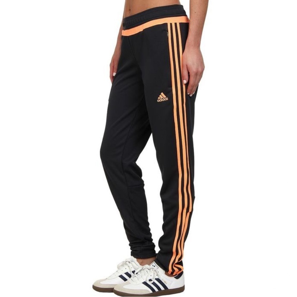 Adidas Striped Trio 15 Training Climacool Workout Joggers Black Orange Zip Ankle